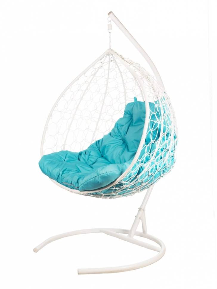 Двойное подвесное кресло Gemini promo white с голубой подушкой