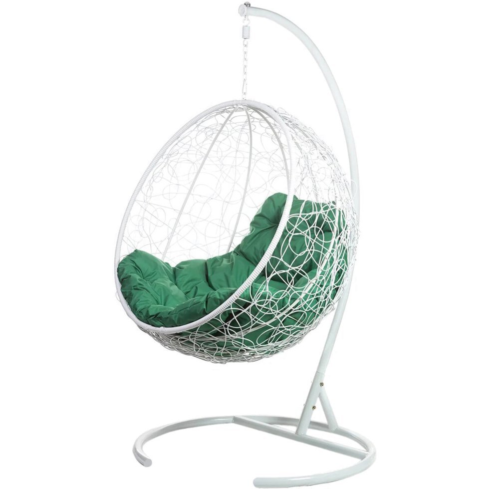 Плетеное подвесное кресло "Kokos White" зеленая подушка