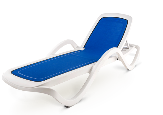 Шезлонг-лежак пластиковый Elegia Prosto с тканью сине-белый