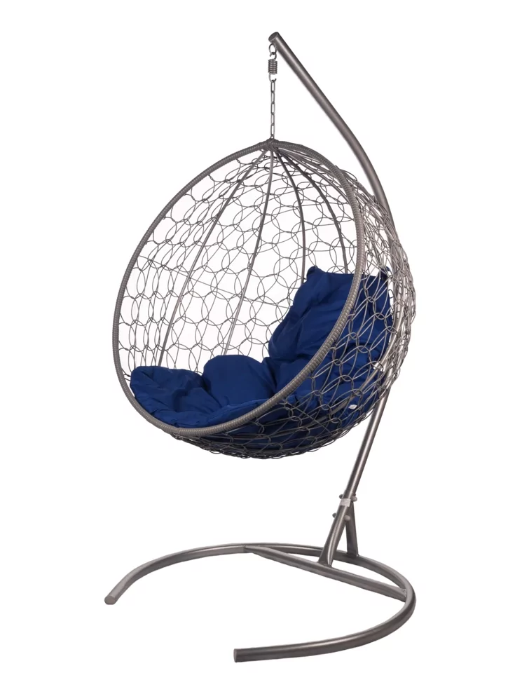 Подвесное кресло из ротанга "Kokos Gray" синяя подушка