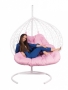 Двойное подвесное кресло "Gemini promo White BS", без стойки, розовая подушка